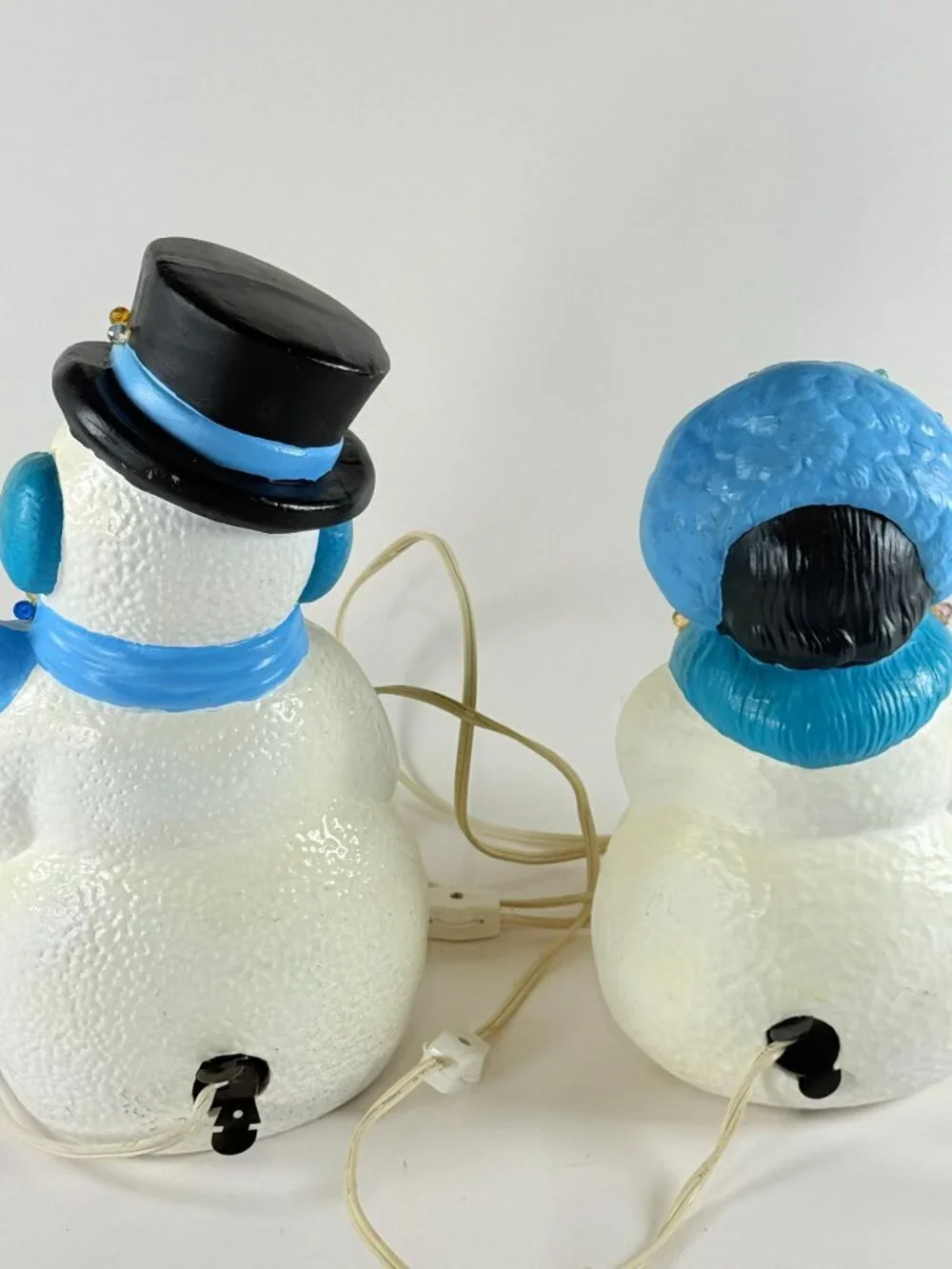 Vintage 90's Hand Painted Ceramic Mr & Mrs Snowman Light Up Holiday Decor
